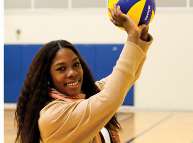 Patricia Niengue at the St. James gym showing off her volleyball skills. Photo: Preeteesh Peetabh Singh/The Dialog