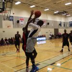 Kasey Morris of George Brown College shoots against the Seneca Sting in the Huskies' home opener on Oct. 22. Photo: Brittany Barber/The Dialog
