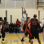 Ricardo Brown of George Brown College takes a 3-pointer against the Seneca Sting in the Huskies' home opener on Oct. 22. Photo: Brittany Barber/The Dialog
