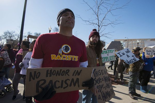 Several thousand protesters marched through Minneapolis to TCF Stadium where the Vikings were playing the Washington DC football team on Nov. 2, 2014. Photo: Fibonacci Blue / Flickr (CCby2.0)