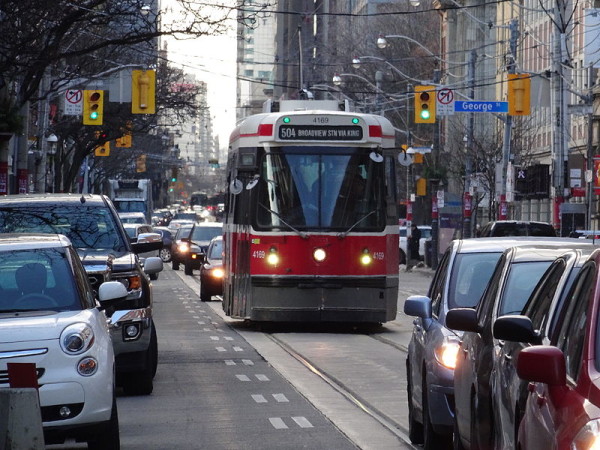 A 504 TTC streetcar near George Brown's St. James campus.
