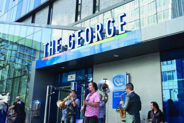 Band plays at The George entrance