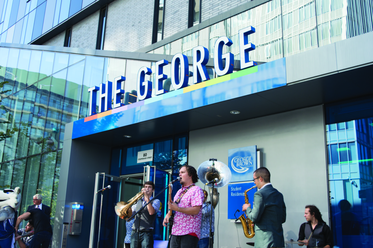 Band plays at The George entrance