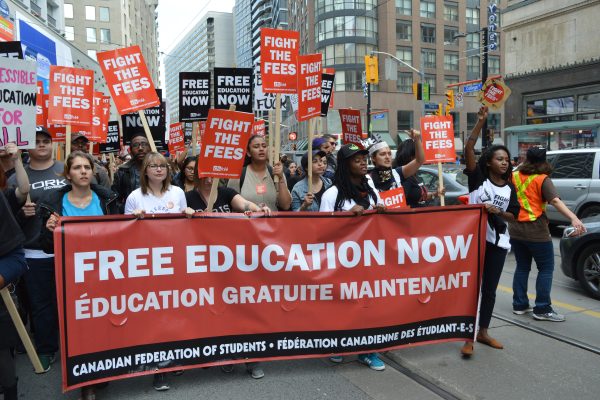 Around 2,000 students marched to Queen's Park to demand free education and action on student debt. Photo by Shuan Iyer / The Dialog