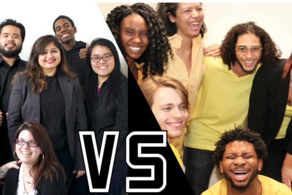 Act Now (left) and V3: Values, Voices, Virtue (right) are facing off in the Student Association elections. Photos provided.