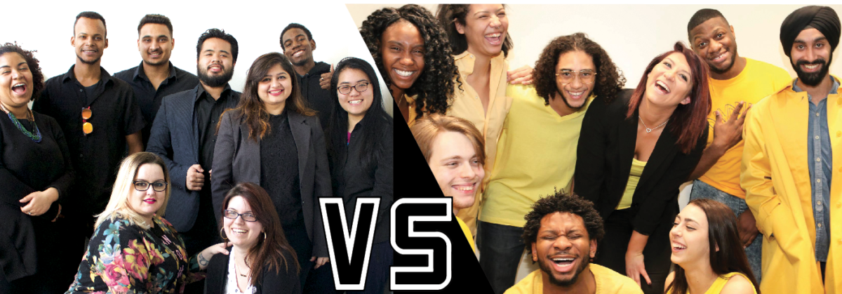 Act Now (left) and V3: Values, Voices, Virtue (right) are facing off in the Student Association elections. Photos provided.