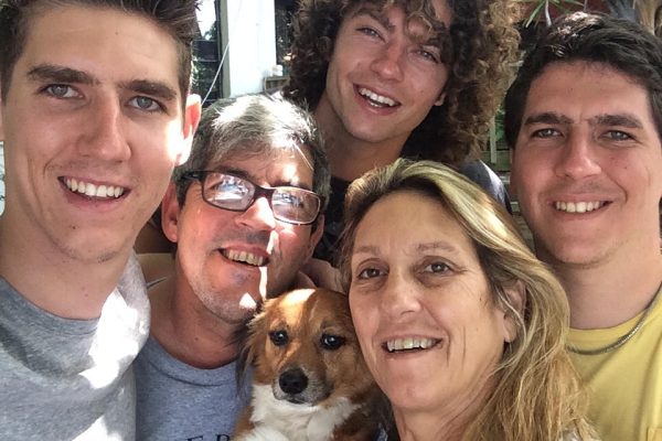 Wathey family's picture taken at one of Cameron's visits to St Martin. He's on the left followed by his parents, Norman and Susan, his brothers Kyle and Drew and their dog, Snuggles. Photo: personal archive.