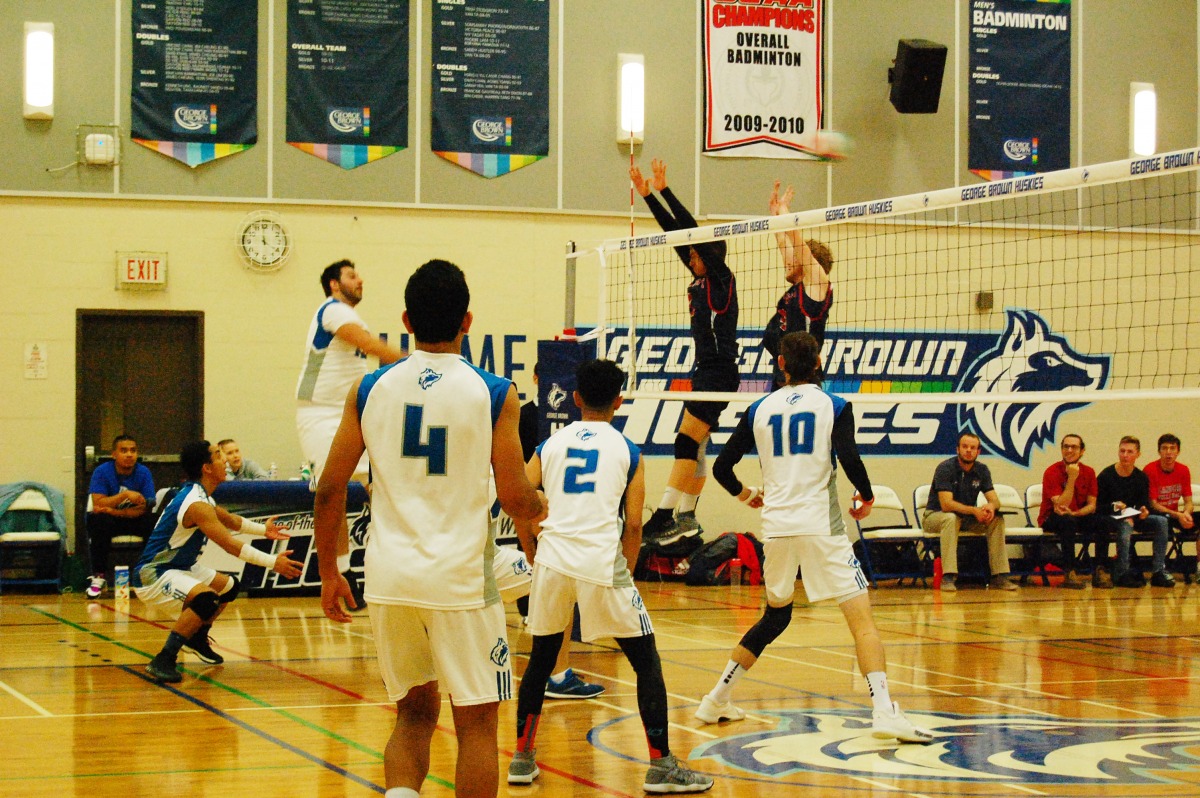 GBC men's team facing off against the Loyalist Lancers in the St. James campus gym. Photo: Allison Preston / The Dialog