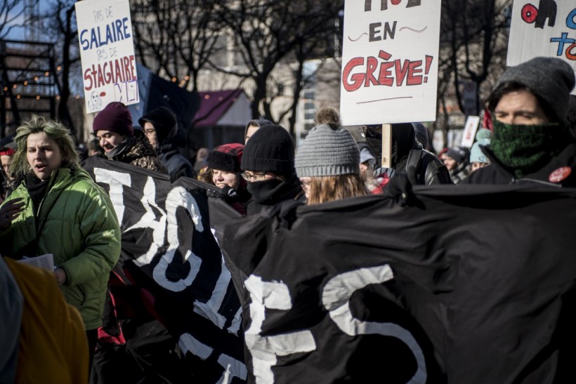 Students marched in Montreal on Friday as the strike against unpaid internships continues. Photo: Sarah Boumedda / The Link